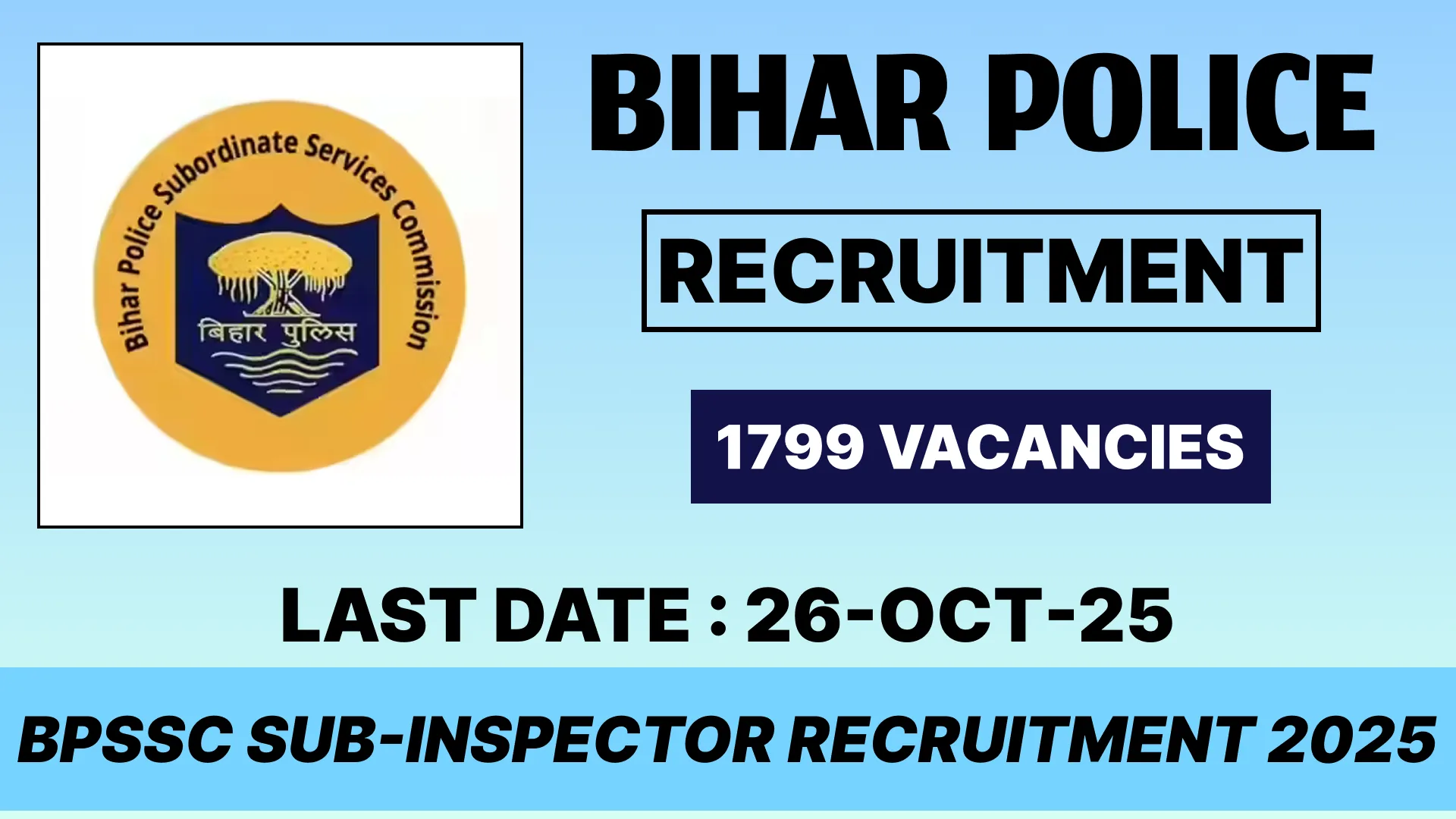 Bihar Police SI Recruitment 2025: Apply for 1799 Daroga Posts, Eligibility BPSSC SI RECRUITMENT 2025